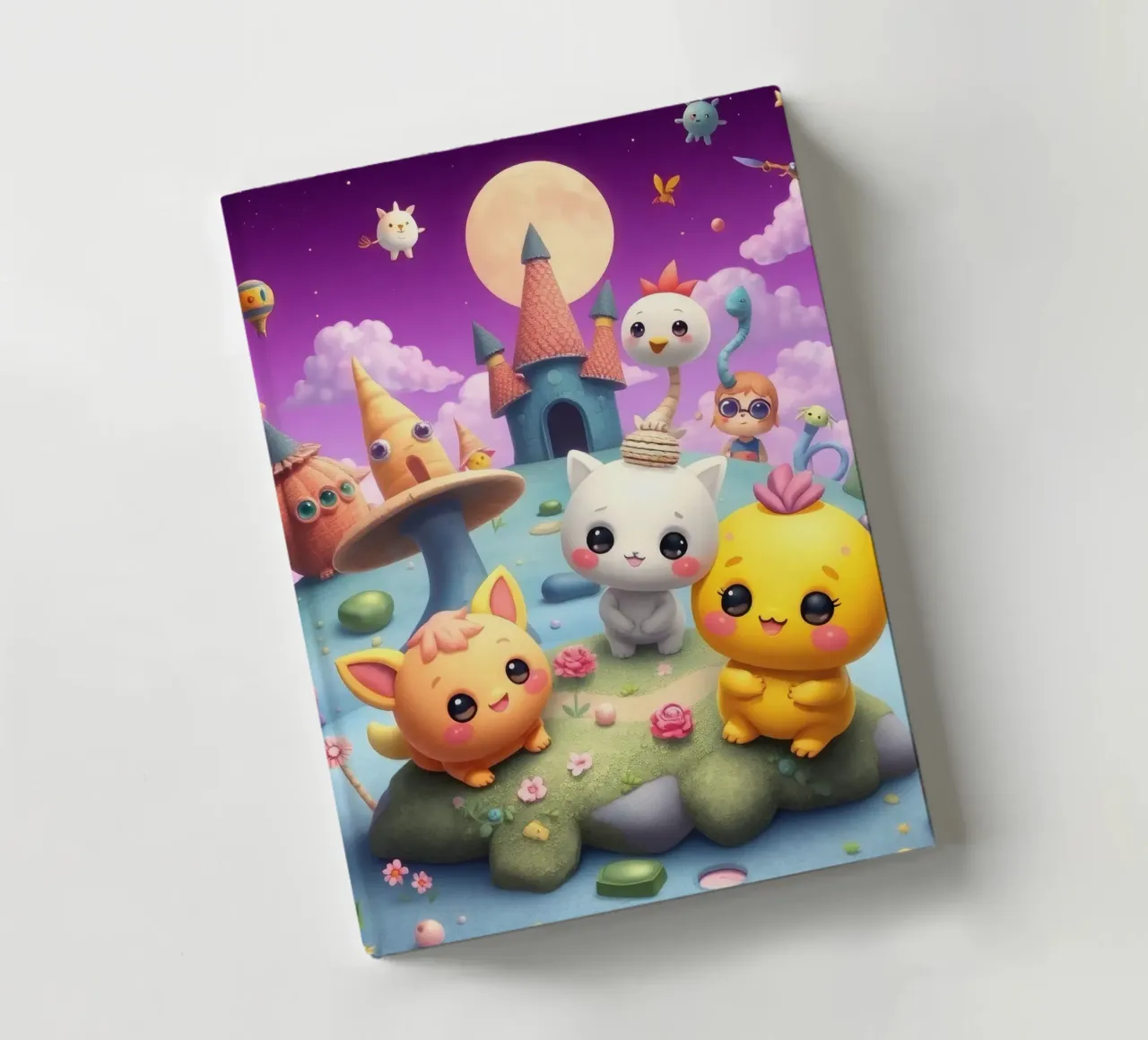 De mignonnes créatures animées se rassemblent dans un paysage fantaisiste carnet de notes de DesignDoodle