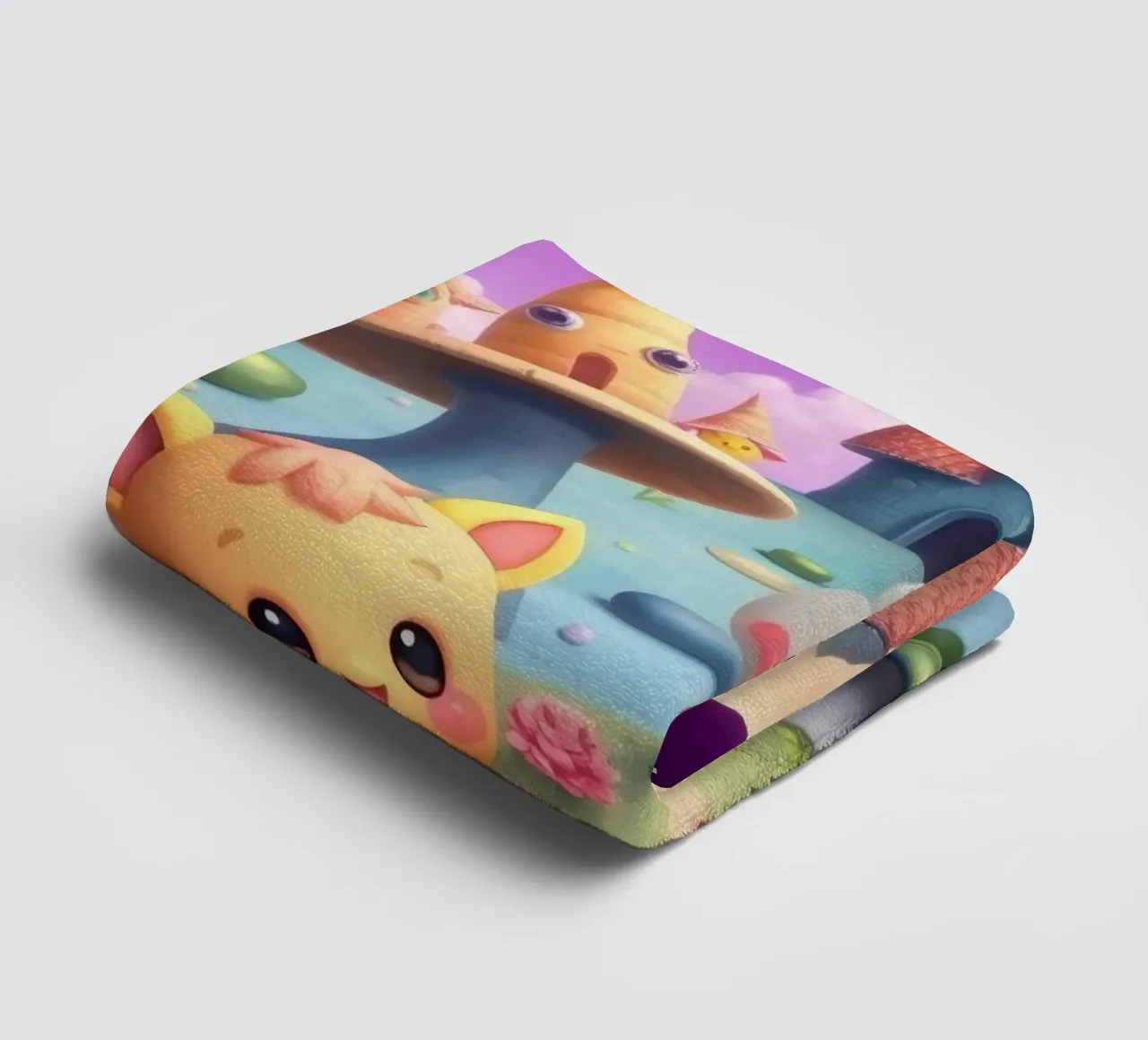 Schattige geanimeerde wezens verzamelen zich in een grillig landschap badhanddoek van DesignDoodle