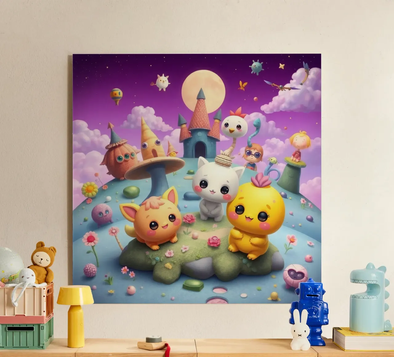 Simpatiche creature animate si riuniscono in un paesaggio stravagante plexiglass da DesignDoodle