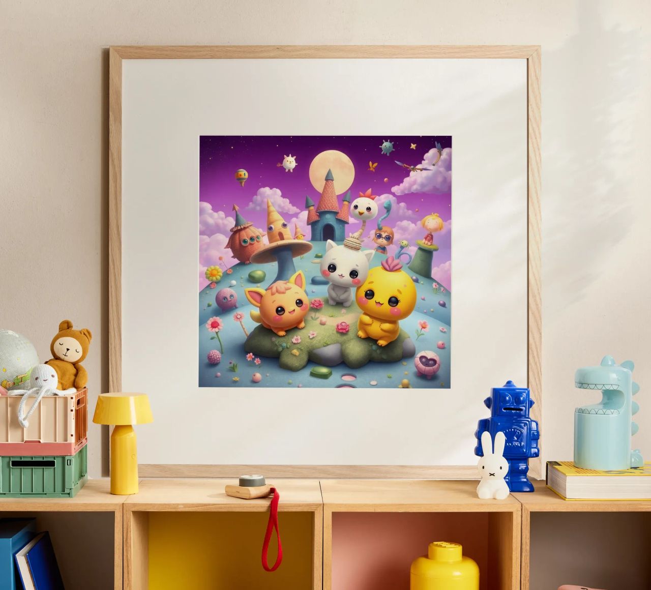 Cute animated creatures gather in a whimsical landscape poster by DesignDoodle