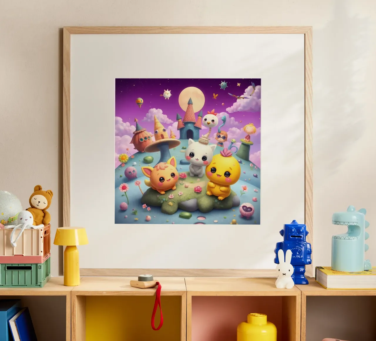 Simpatiche creature animate si riuniscono in un paesaggio stravagante carta hahnemühle da DesignDoodle