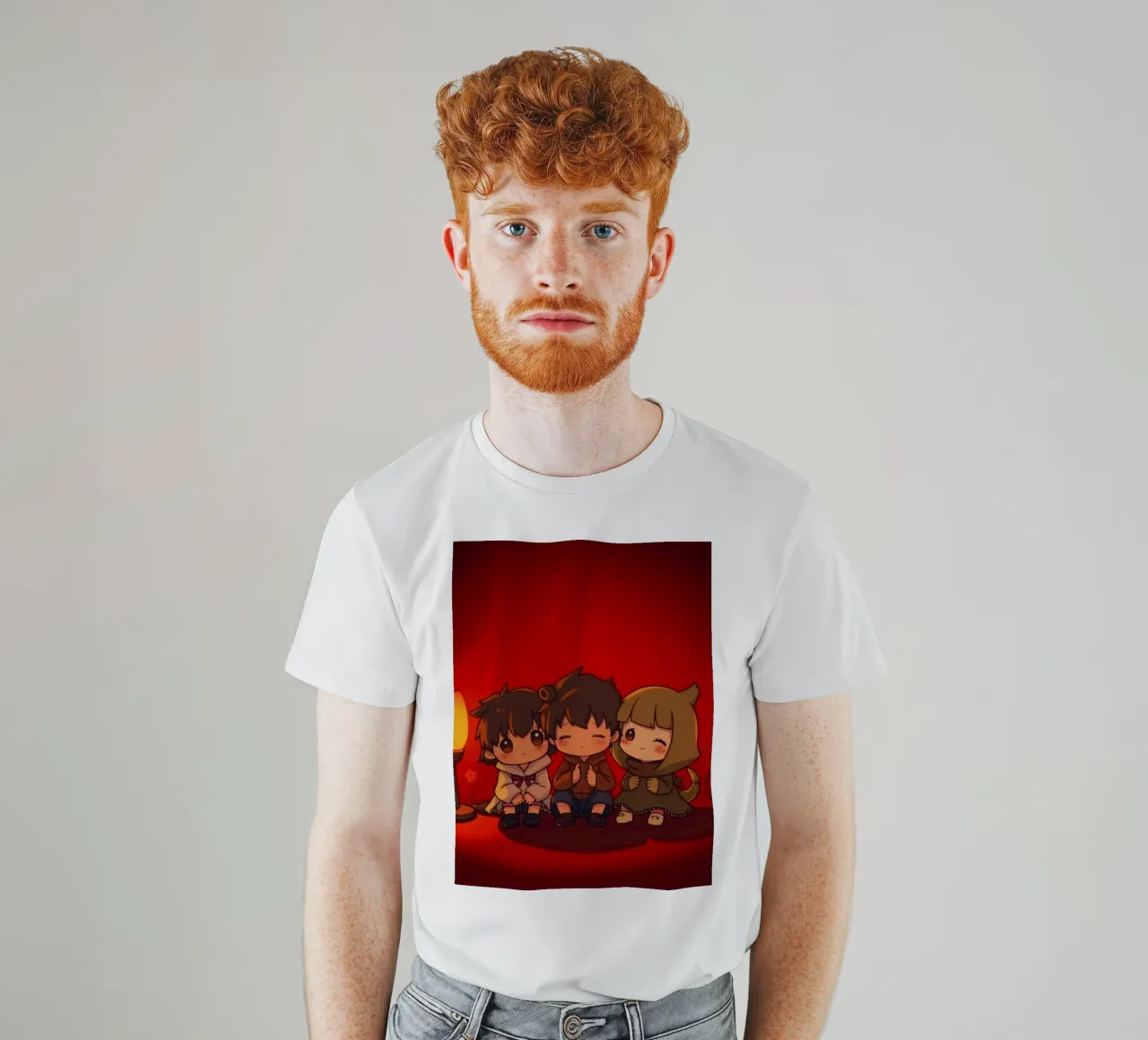 Encantador trío animado disfrutando de un momento acogedor junto a un cálido fuego camiseta de DesignDoodle