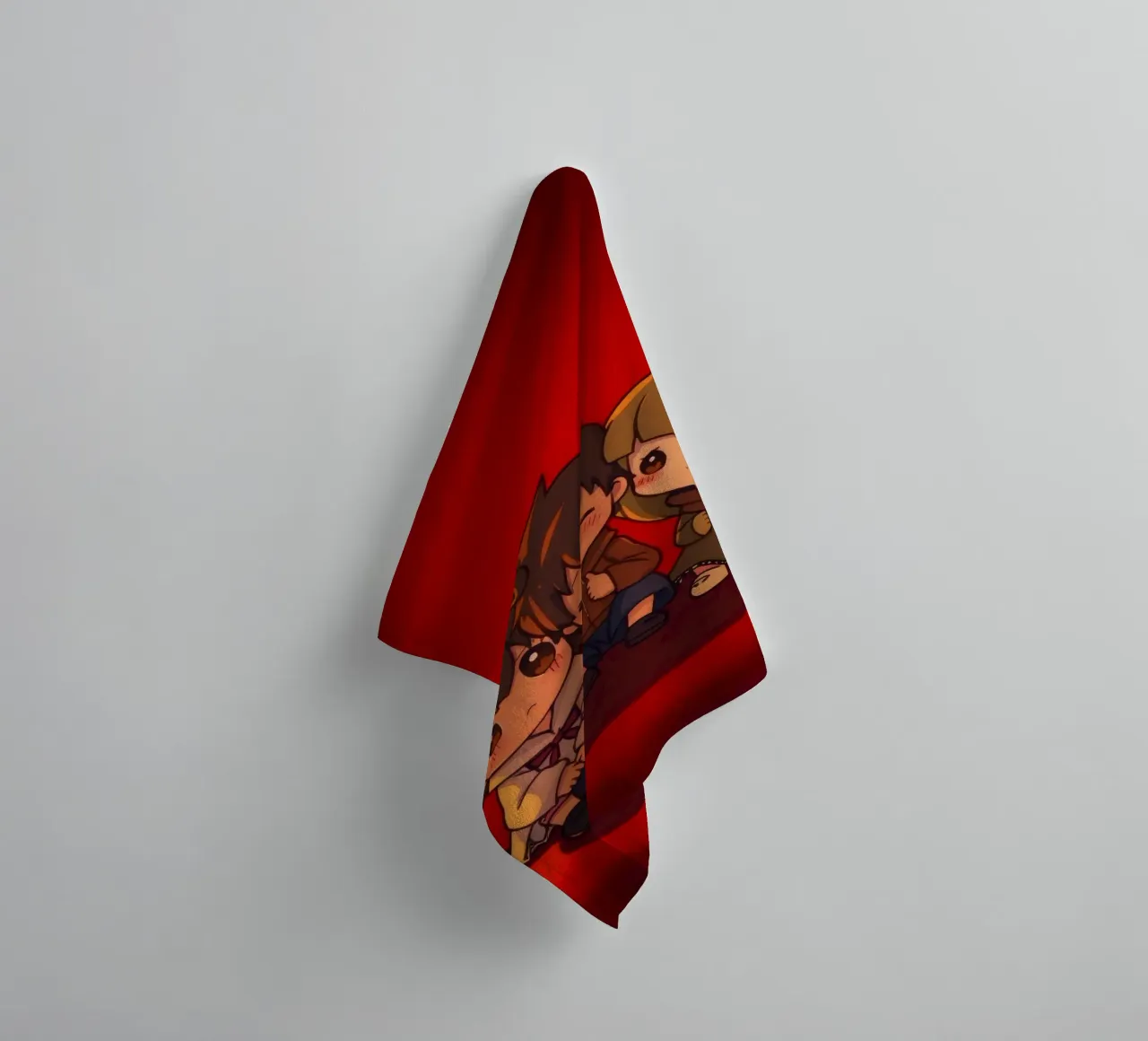 Encantador trío animado disfrutando de un momento acogedor junto a un cálido fuego toalla de baño de DesignDoodle
