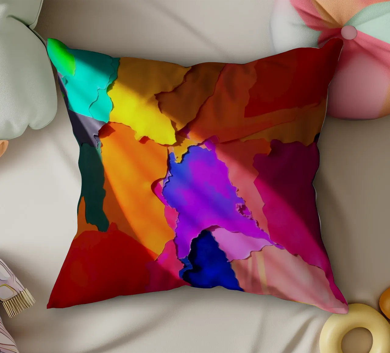 Collage astratto di carta colorata con riflessi di luce cuscino da DesignDoodle