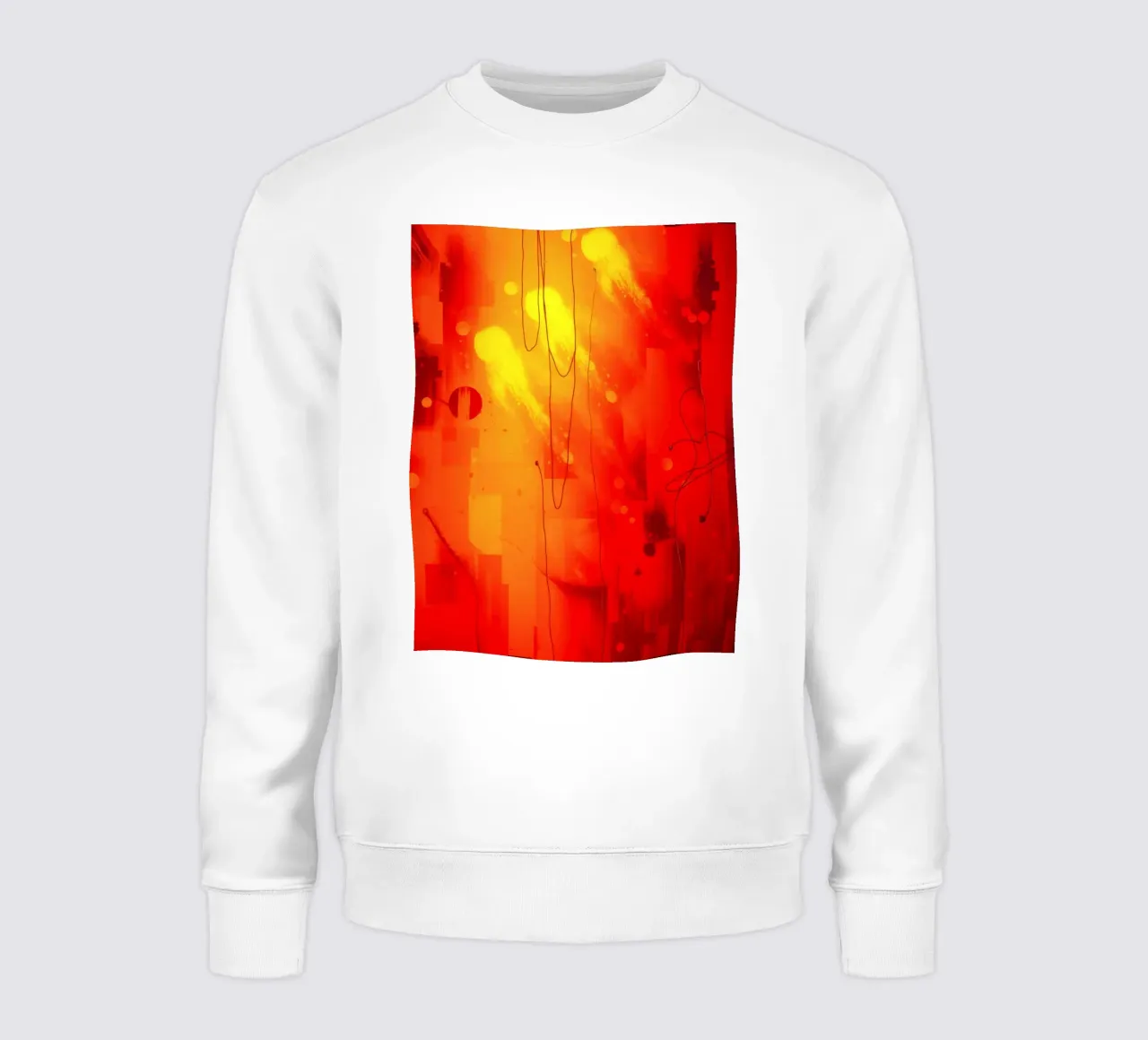 Kräftige abstrakte Komposition mit leuchtenden Rottönen und dynamischen Sweatshirt von DesignDoodle