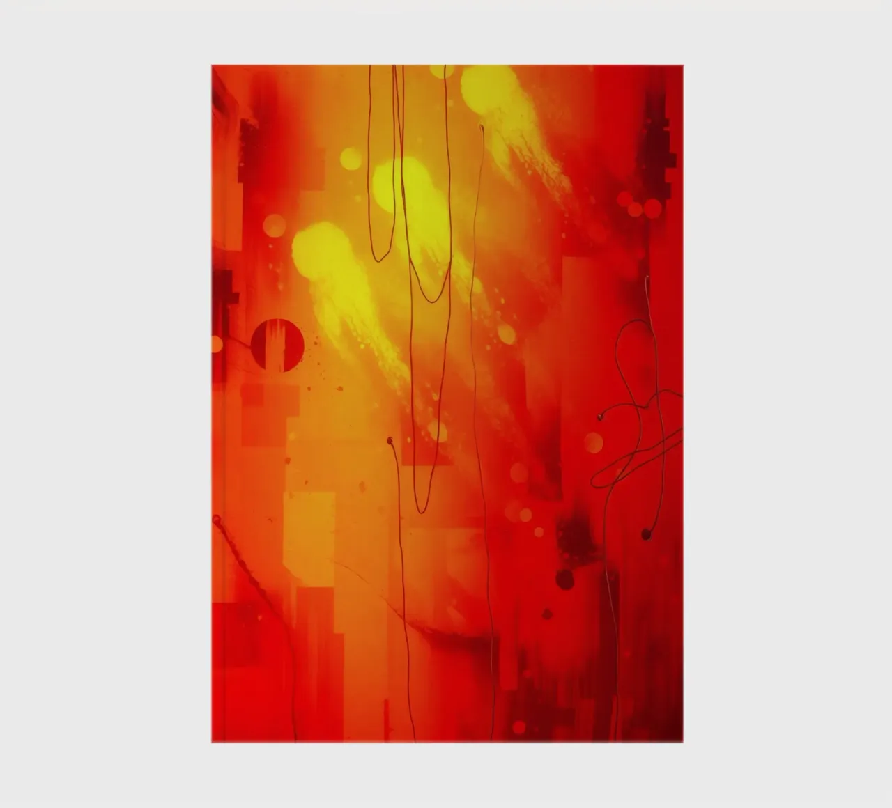 Bold abstract composition with vibrant red hues and dynamic notebook by DesignDoodle