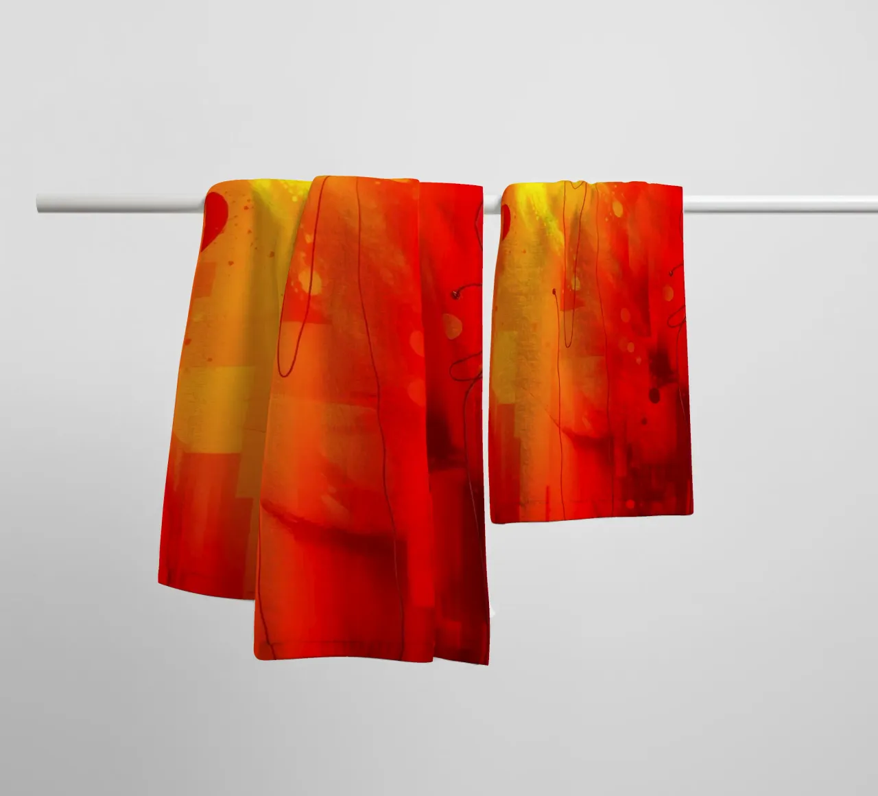 Bold abstract composition with vibrant red hues and dynamic towel by DesignDoodle
