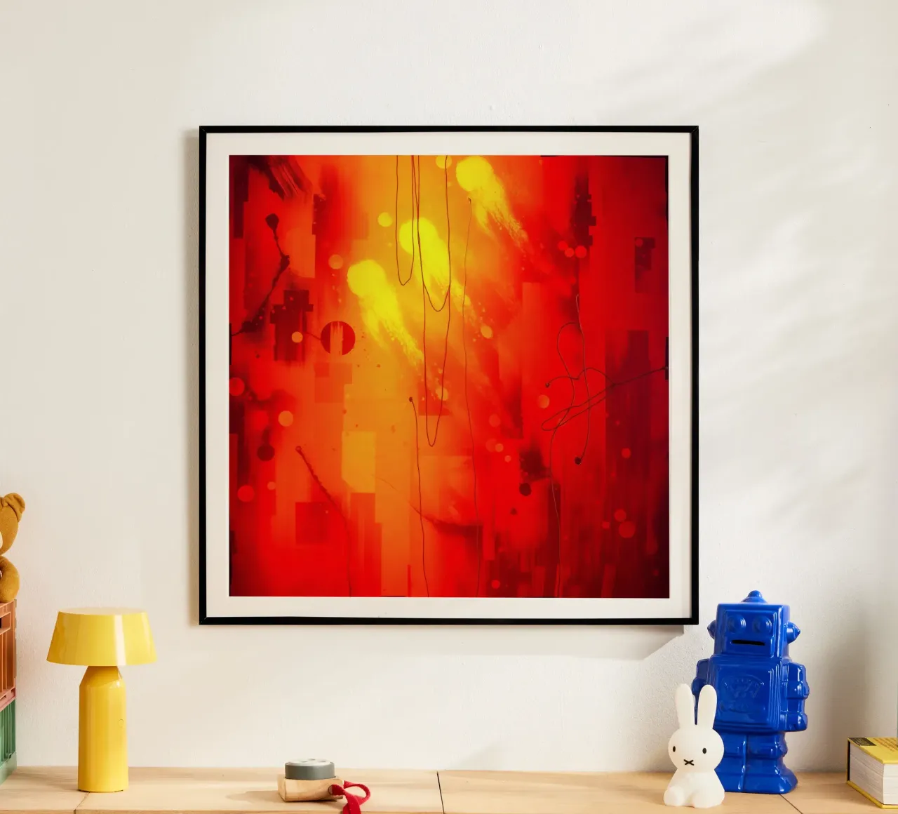Bold abstract composition with vibrant red hues and dynamic hahnemühle by DesignDoodle