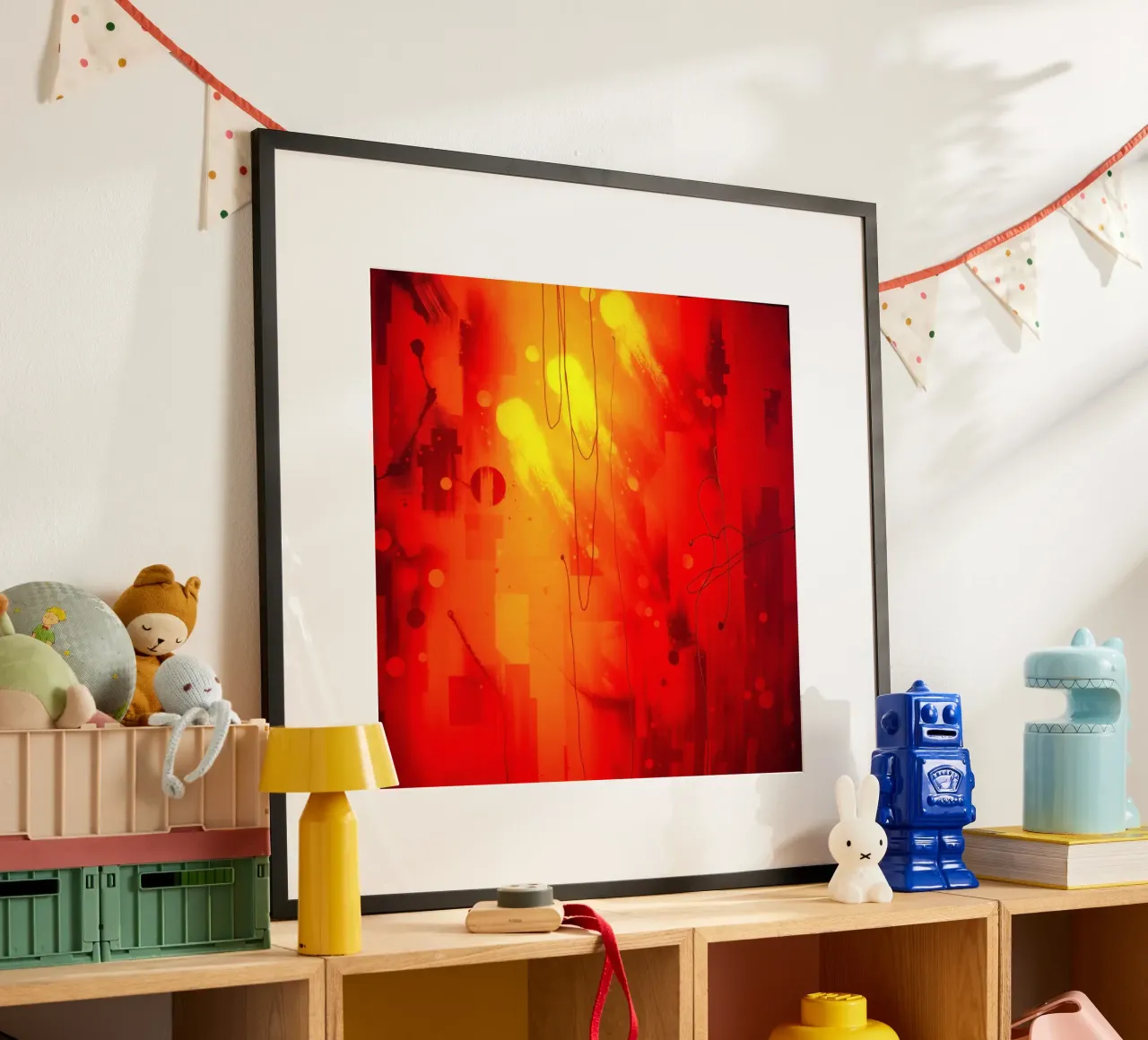 Bold abstract composition with vibrant red hues and dynamic hahnemühle by DesignDoodle