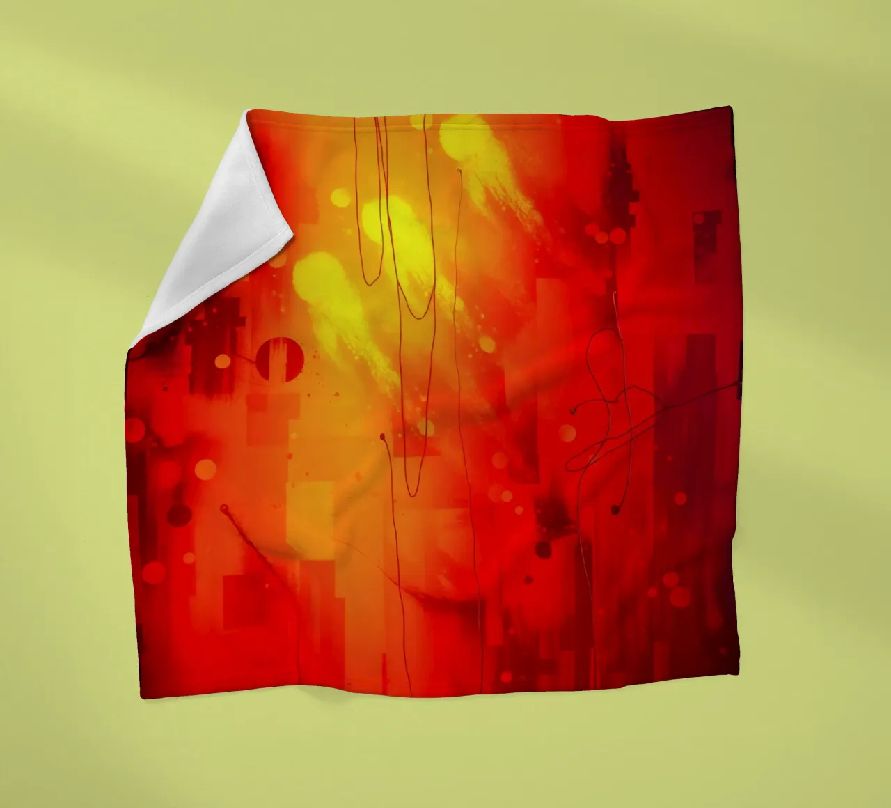 Bold abstract composition with vibrant red hues and dynamic fleece blanket by DesignDoodle