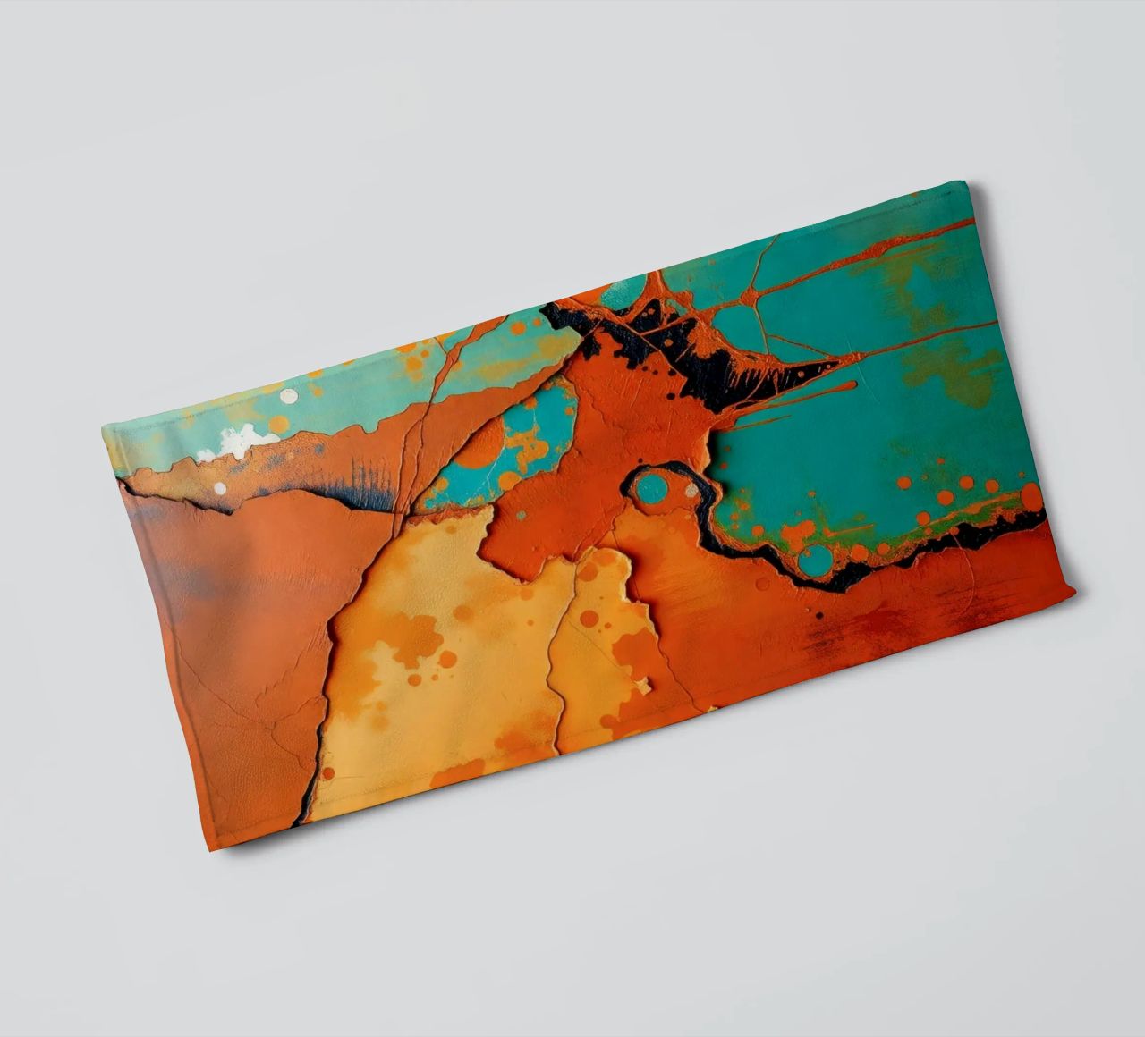 Abstract artwork with vibrant orange and turquoise colors towel by DesignDoodle