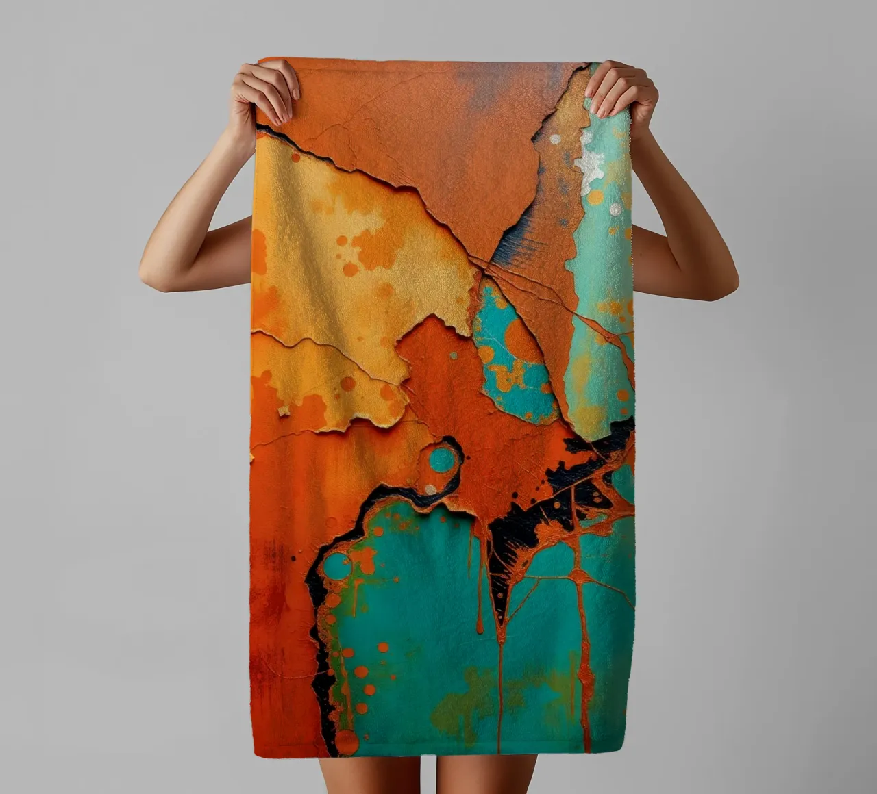 Opera d'arte astratta con vivaci colori arancione e turchese asciugamano da bagno da DesignDoodle