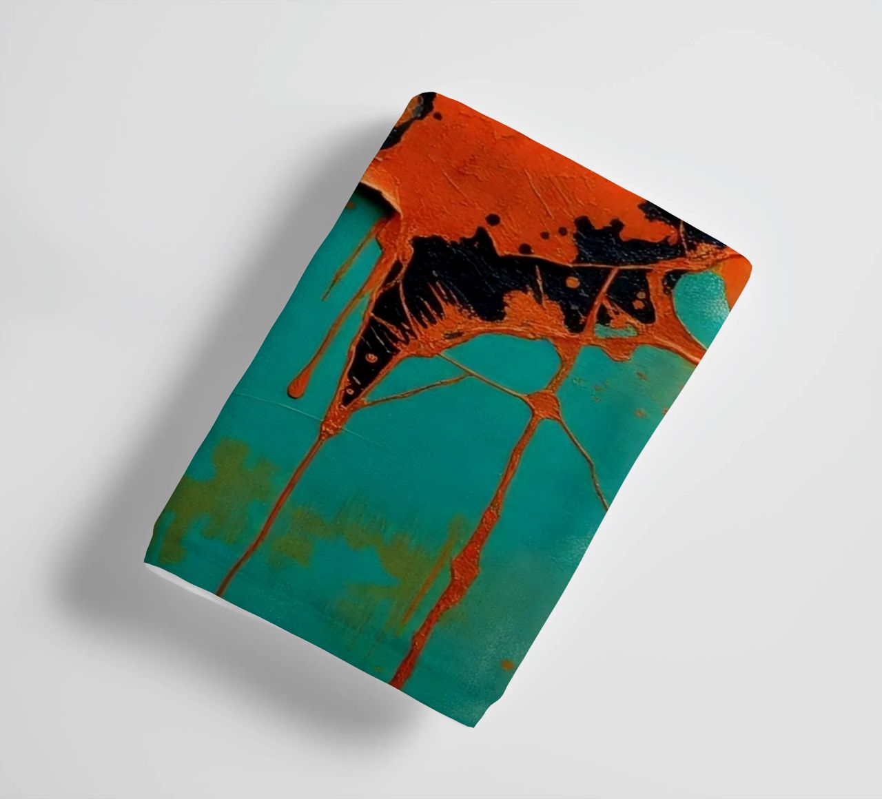Abstract artwork with vibrant orange and turquoise colors towel by DesignDoodle