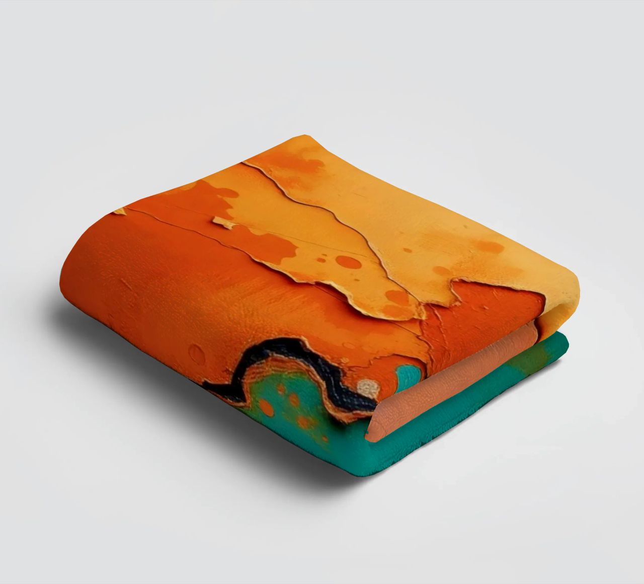 Abstract artwork with vibrant orange and turquoise colors towel by DesignDoodle