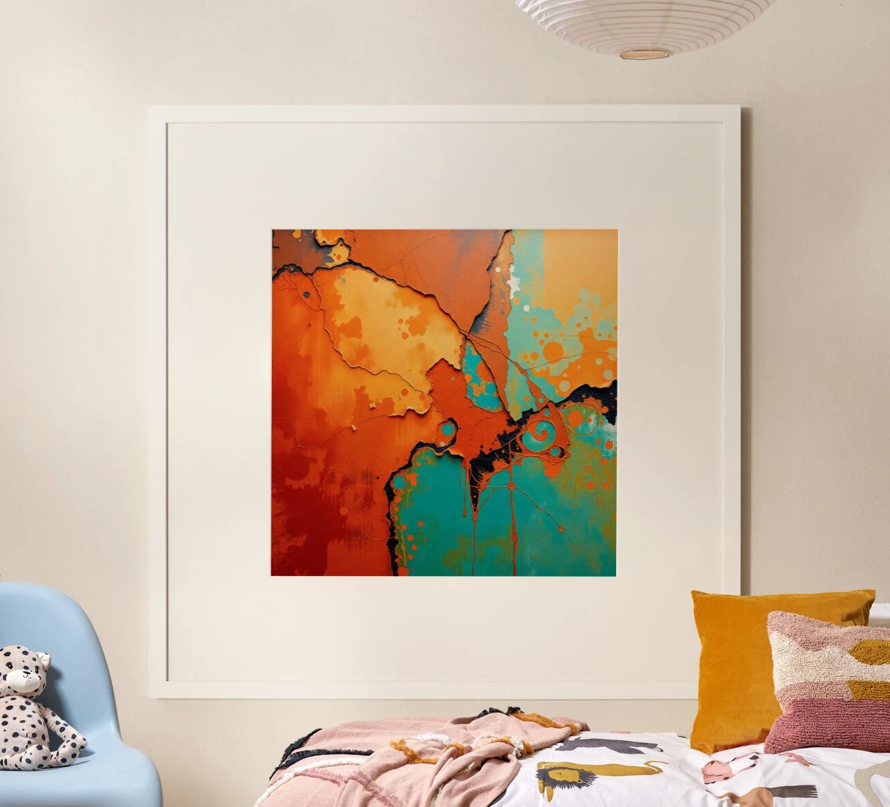 Abstract artwork with vibrant orange and turquoise colors poster by DesignDoodle