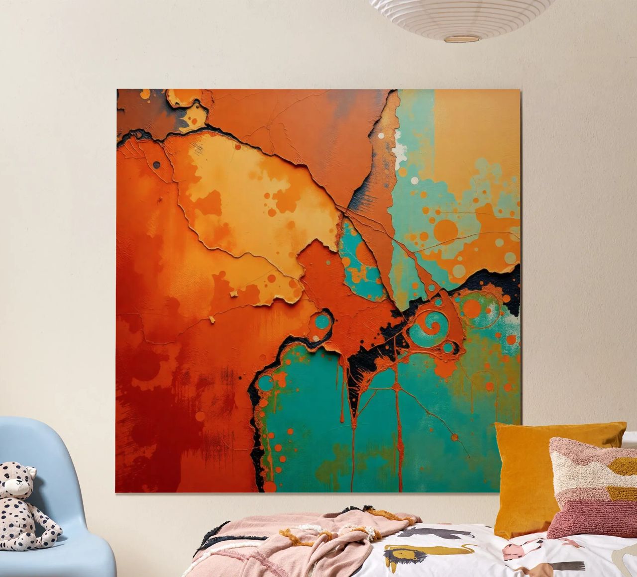 Abstract artwork with vibrant orange and turquoise colors poster by DesignDoodle