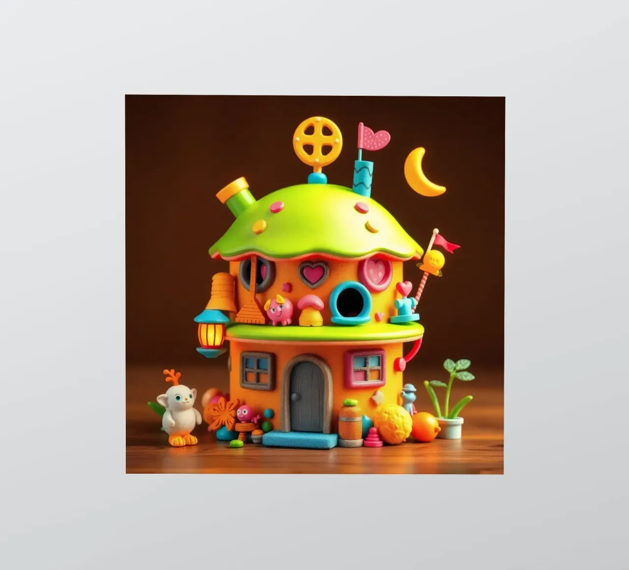 Colorful miniature house with playful details and whimsical sticker by DesignDoodle