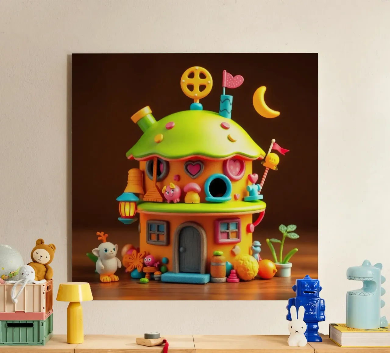 Colorful miniature house with playful details and whimsical acrylic glass by DesignDoodle