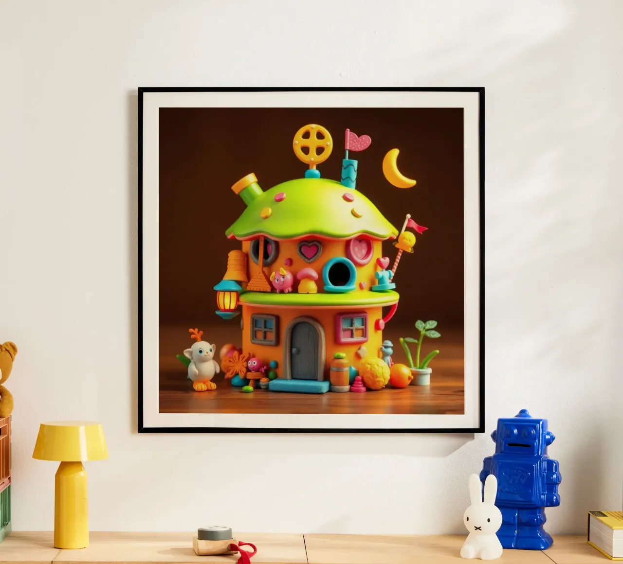 Colorful miniature house with playful details and whimsical hahnemühle by DesignDoodle