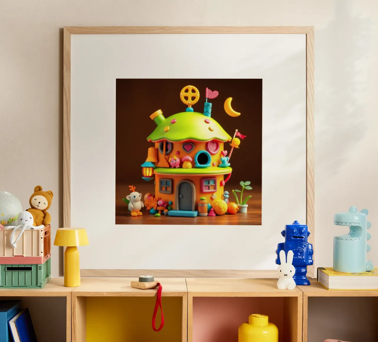 Colorful miniature house with playful details and whimsical hahnemühle by DesignDoodle