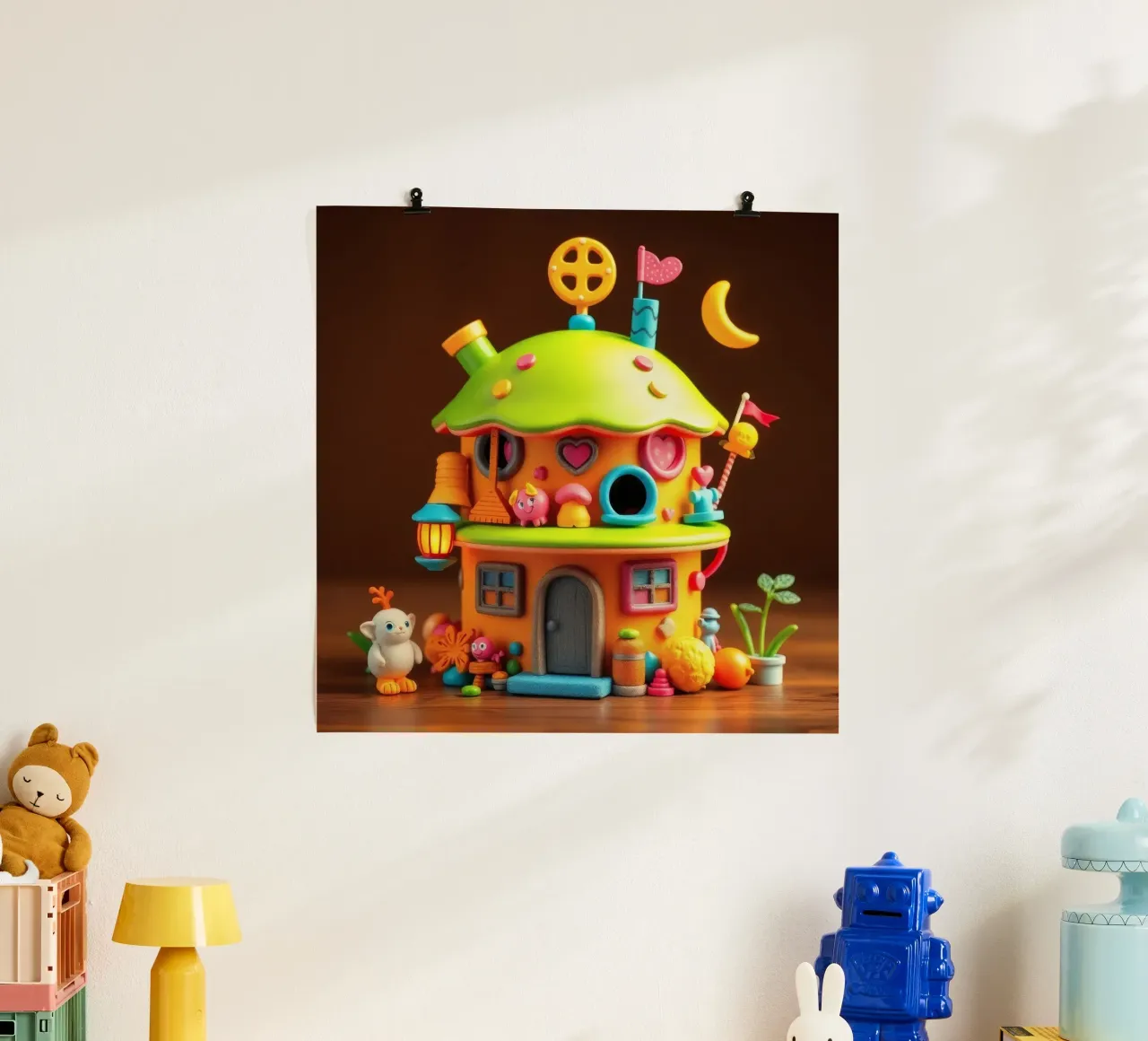 Colorful miniature house with playful details and whimsical hahnemühle by DesignDoodle