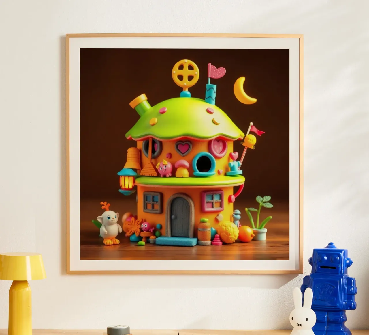 Colorful miniature house with playful details and whimsical hahnemühle by DesignDoodle