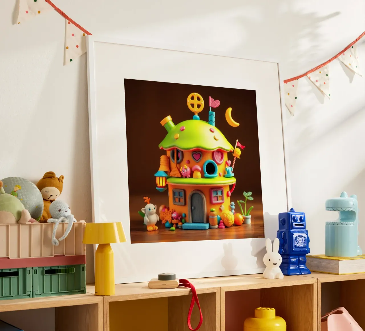 Colorful miniature house with playful details and whimsical hahnemühle by DesignDoodle