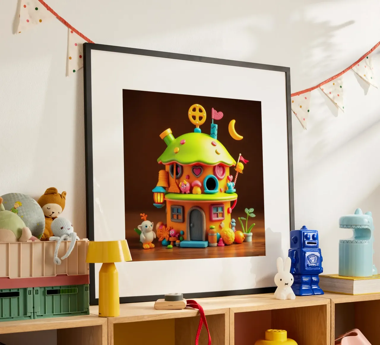 Colorful miniature house with playful details and whimsical hahnemühle by DesignDoodle
