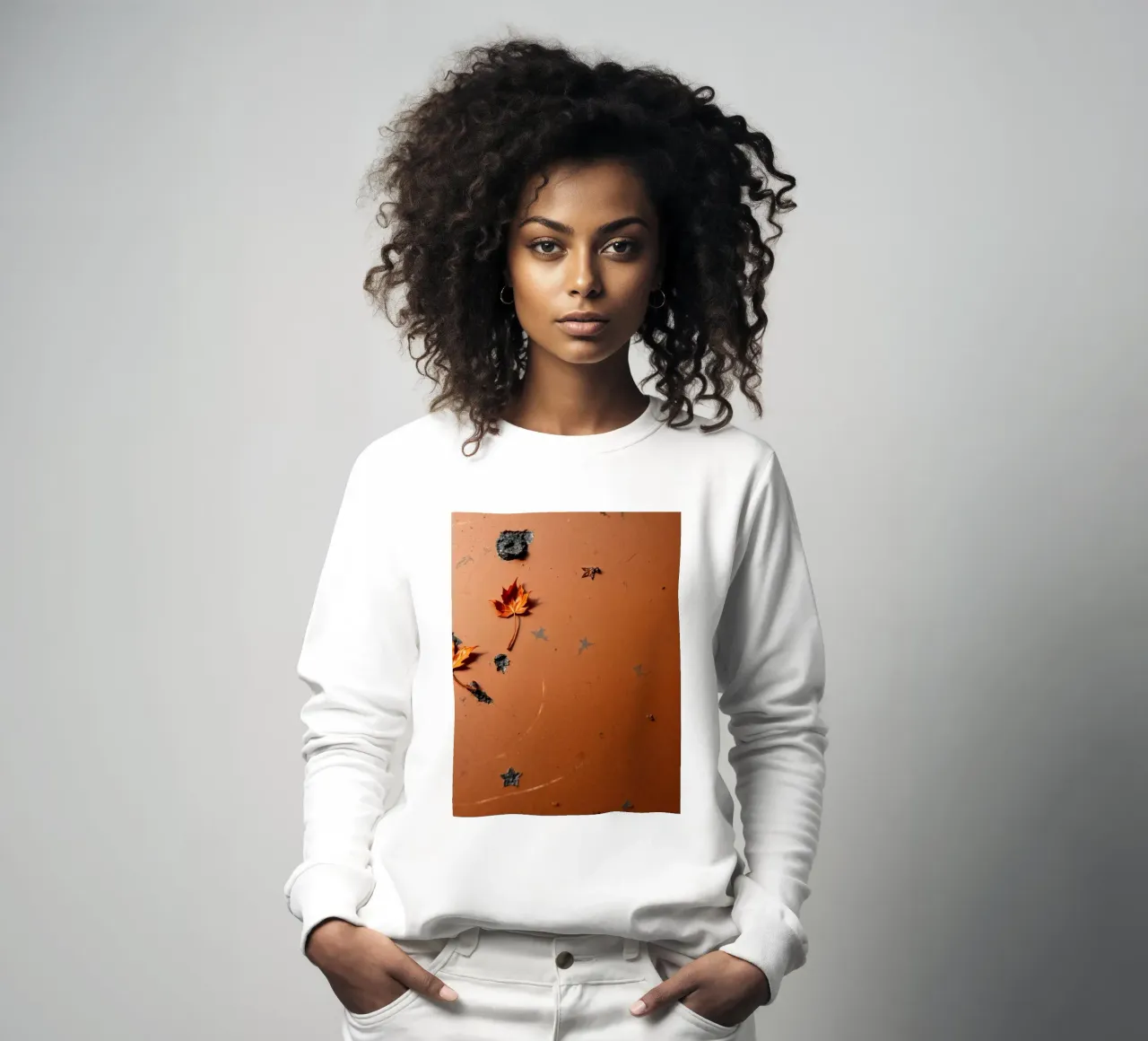 Feuilles d'automne colorées sur une surface rustique avec un motif étoilé sweat de DesignDoodle
