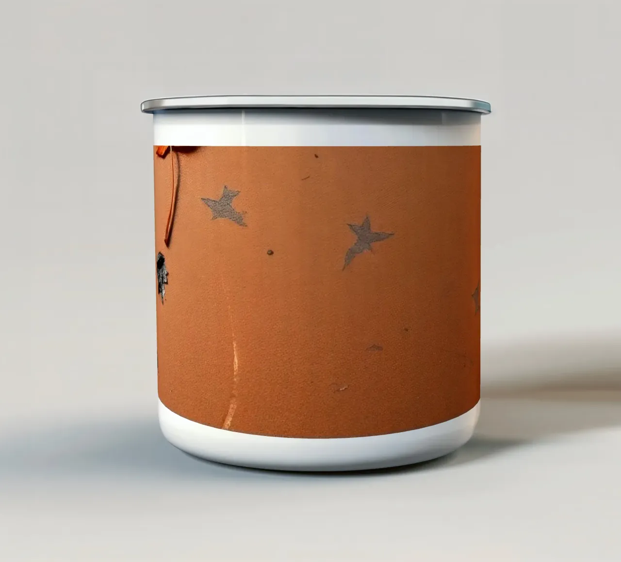 Colorful autumn leaves on a rustic surface with star pattern enamel mug by DesignDoodle