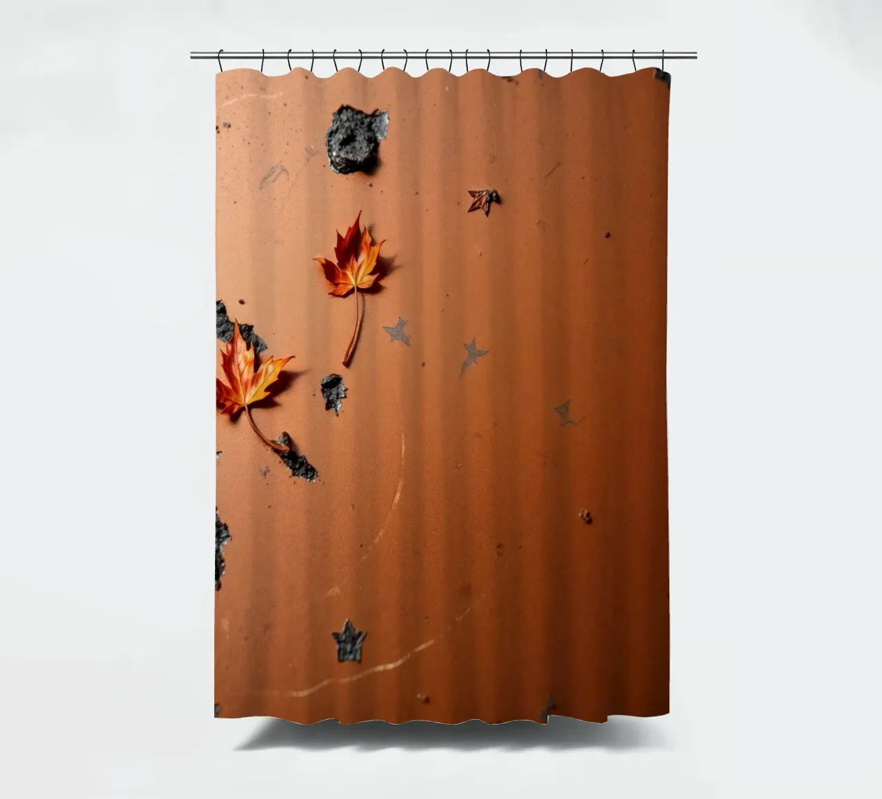 Feuilles d'automne colorées sur une surface rustique avec un motif étoilé rideau de douche de DesignDoodle
