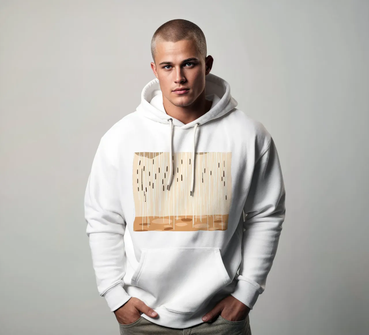 rain falling on a brown ground with sparse clouds hoodie by DesignDoodle