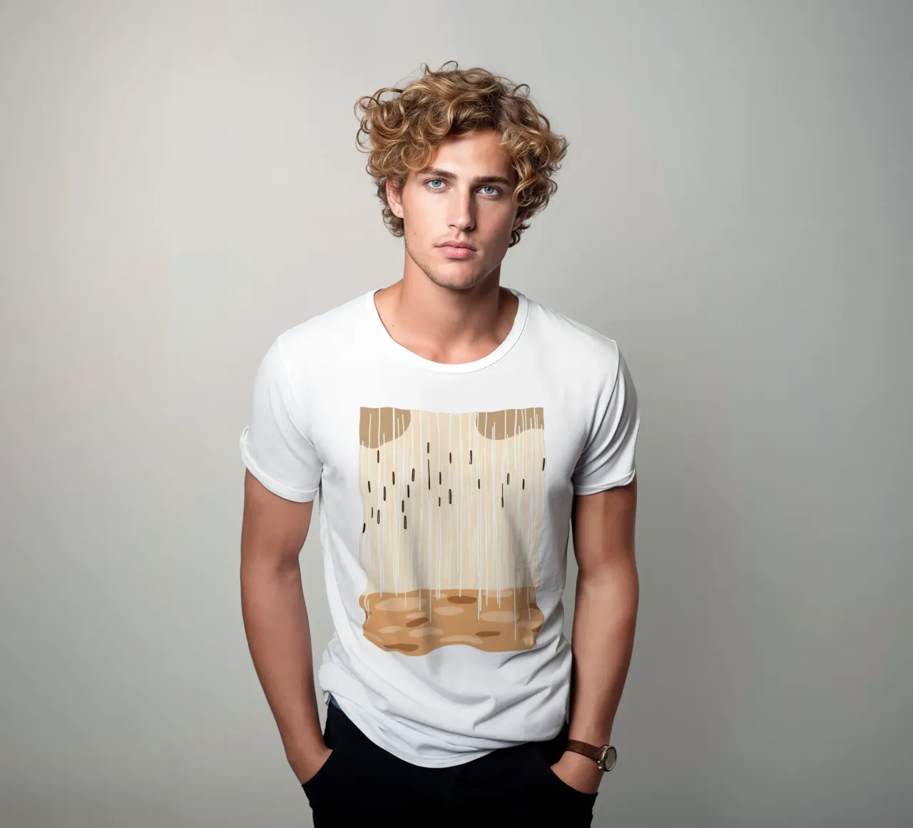 rain falling on a brown ground with sparse clouds t-shirt by DesignDoodle