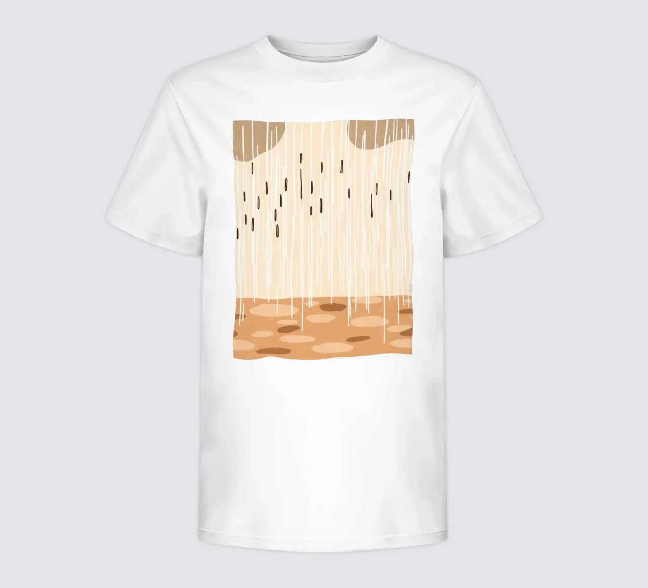 rain falling on a brown ground with sparse clouds kids t-shirt by DesignDoodle