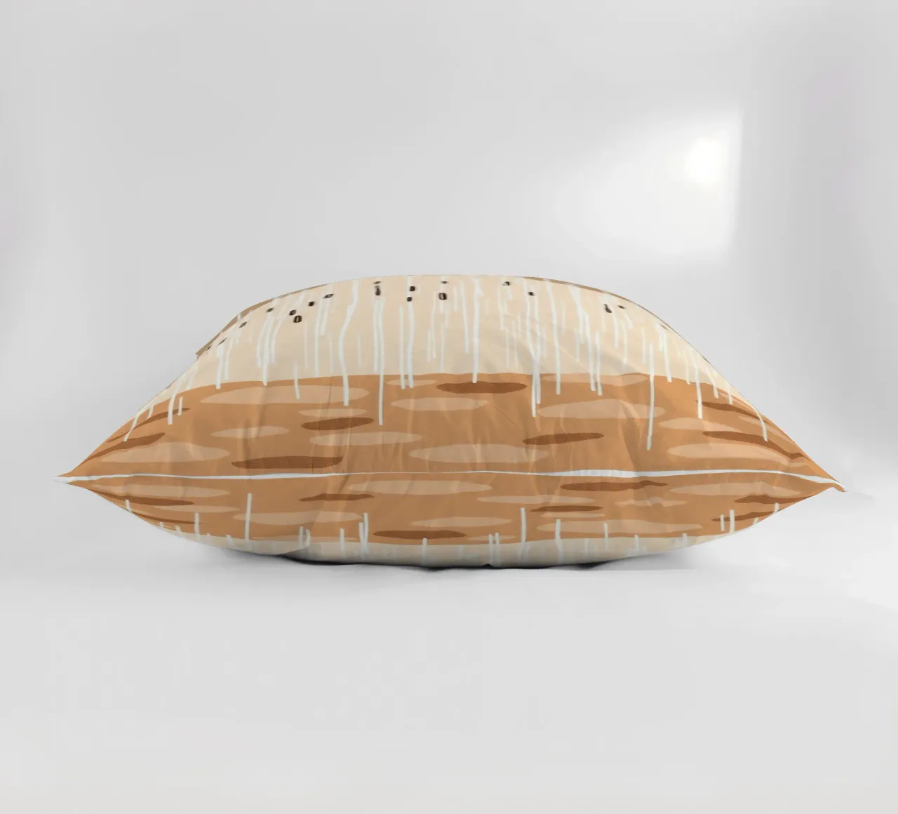 rain falling on a brown ground with sparse clouds decorative cushion by DesignDoodle