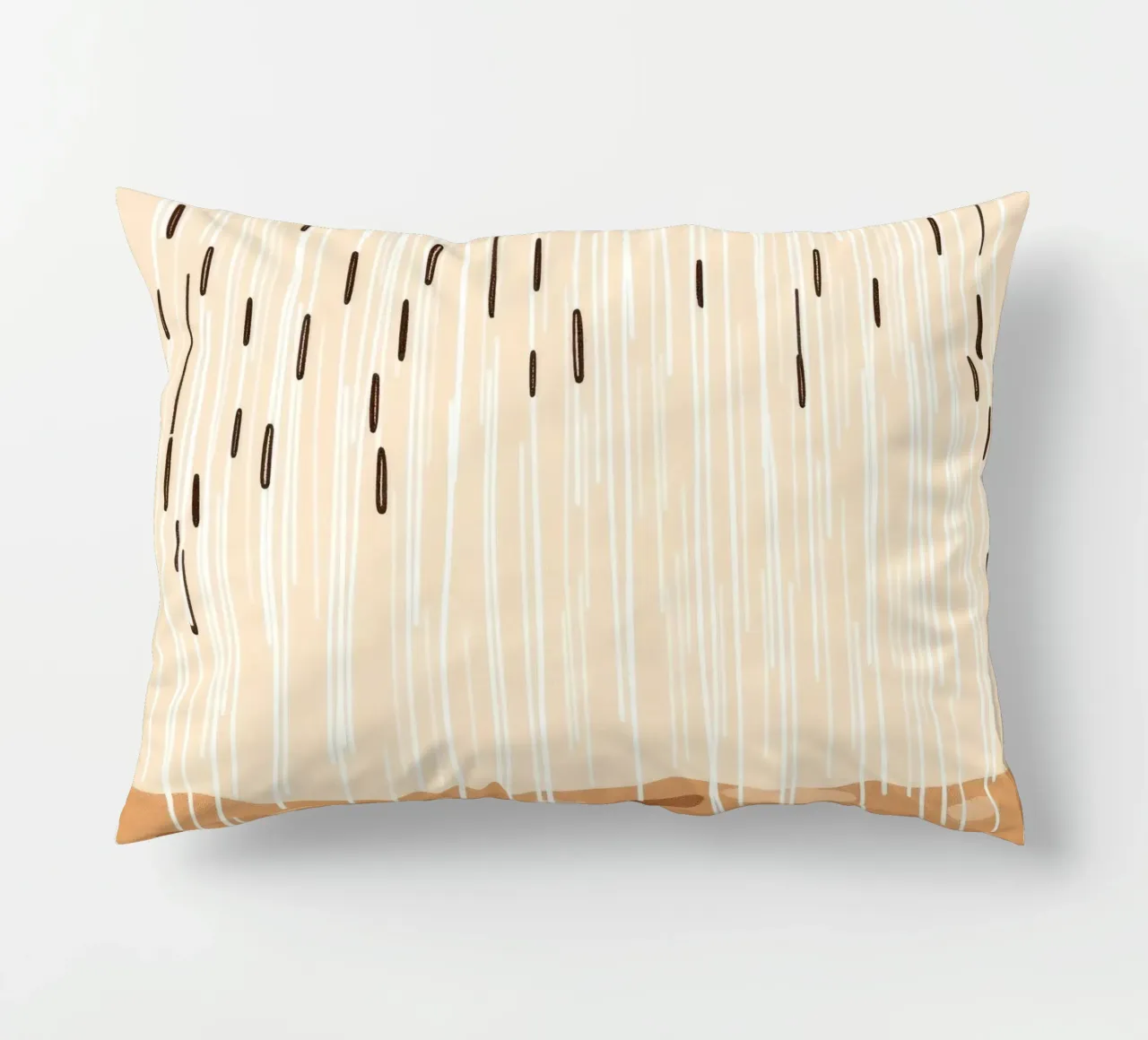 rain falling on a brown ground with sparse clouds decorative cushion by DesignDoodle