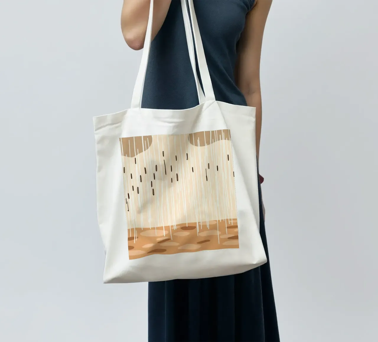 rain falling on a brown ground with sparse clouds tote bag by DesignDoodle