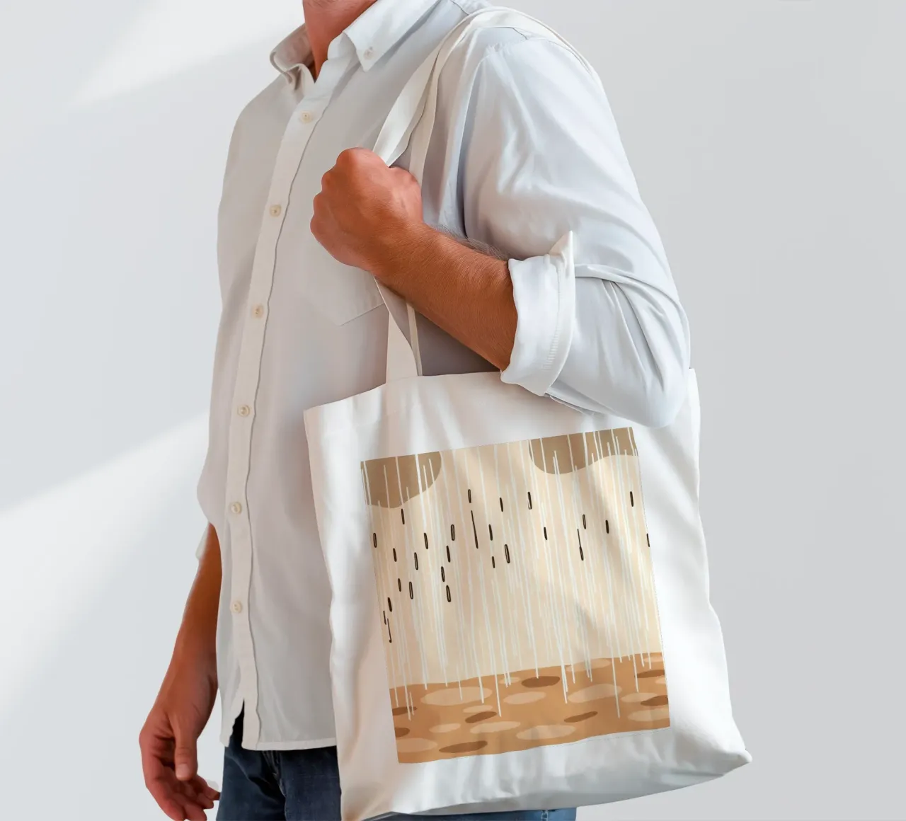 rain falling on a brown ground with sparse clouds tote bag by DesignDoodle
