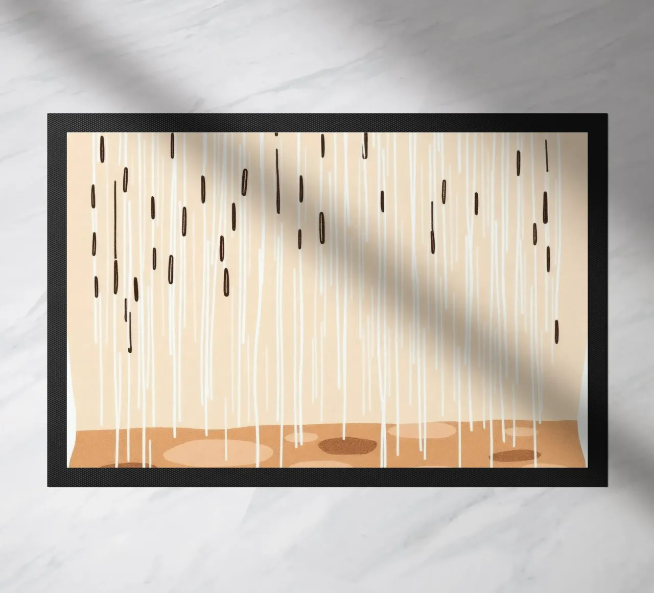 rain falling on a brown ground with sparse clouds doormat by DesignDoodle
