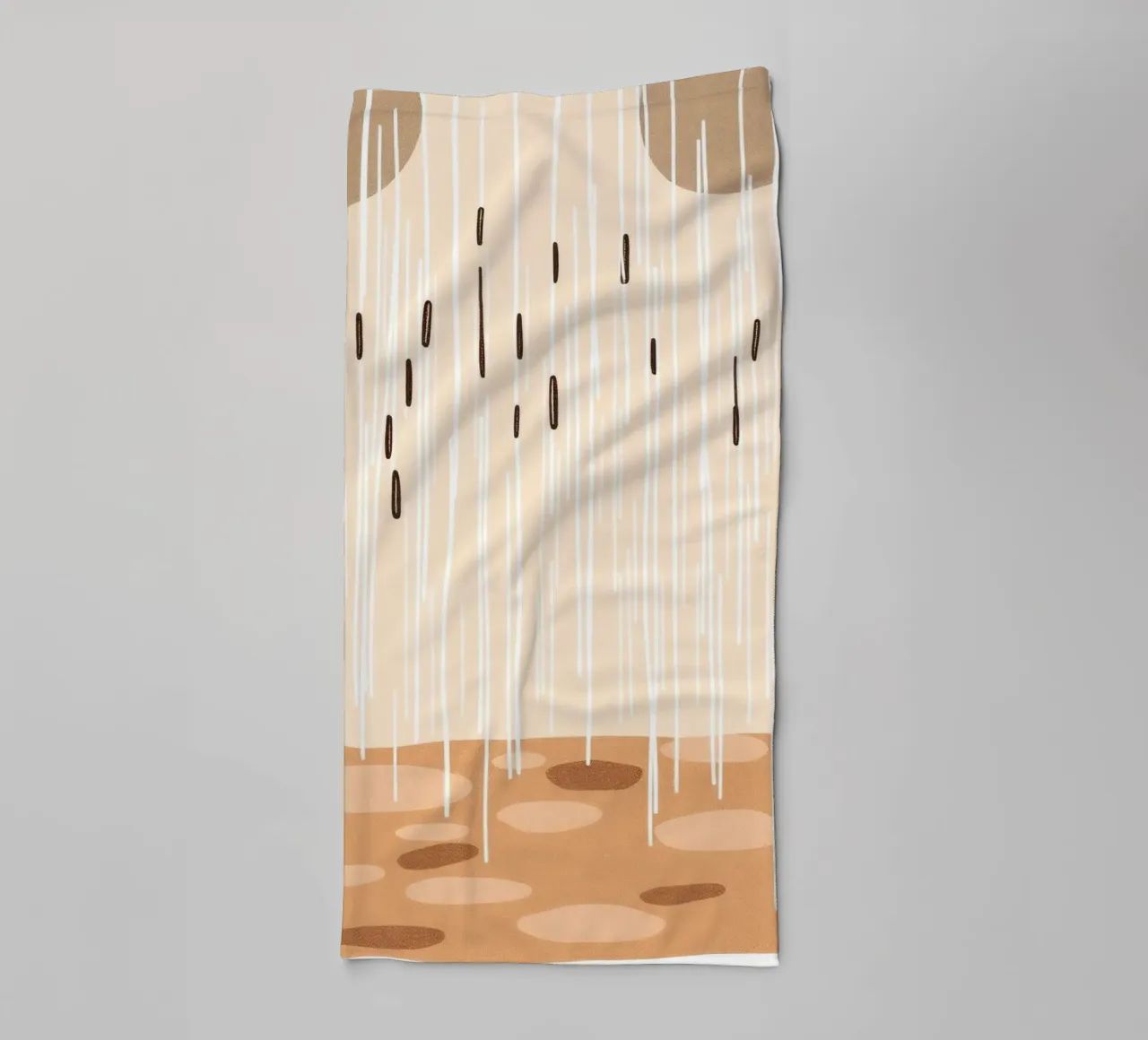 rain falling on a brown ground with sparse clouds towel by DesignDoodle