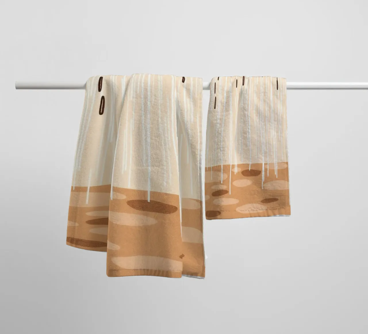 rain falling on a brown ground with sparse clouds towel by DesignDoodle