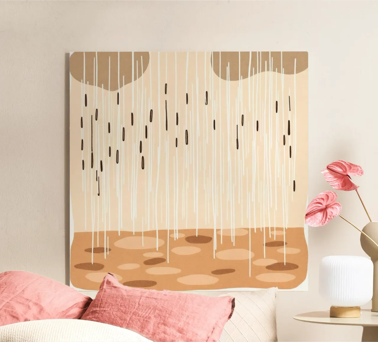 pioggia che cade su un terreno marrone con nuvole rade plexiglass da DesignDoodle