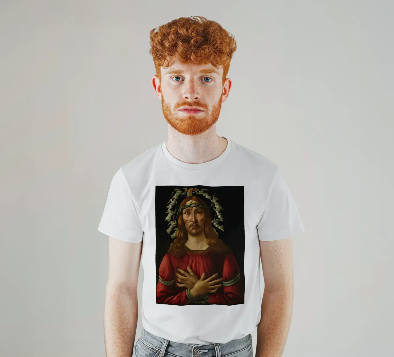 Sandro Botticelli - Christ as the man of sorrows t-shirt by Timeless Artworks