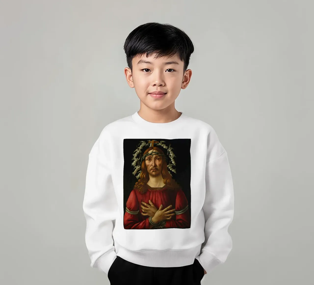 Sandro Botticelli - Cristo come uomo dei dolori felpa bambino da Timeless Artworks