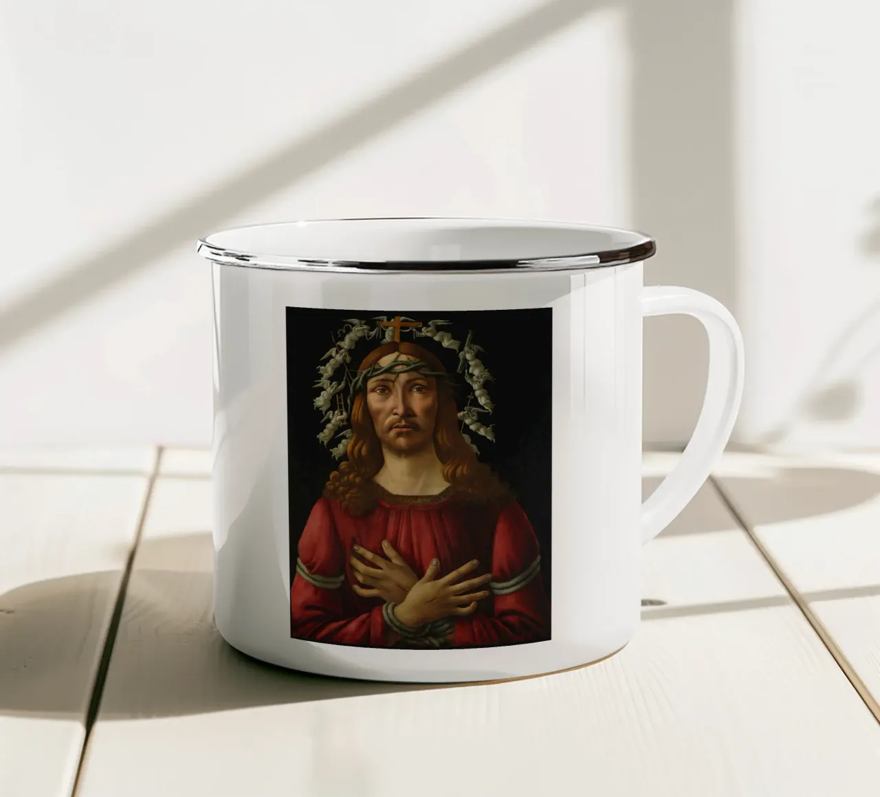 Sandro Botticelli - Cristo come uomo dei dolori tazza in smalto da Timeless Artworks