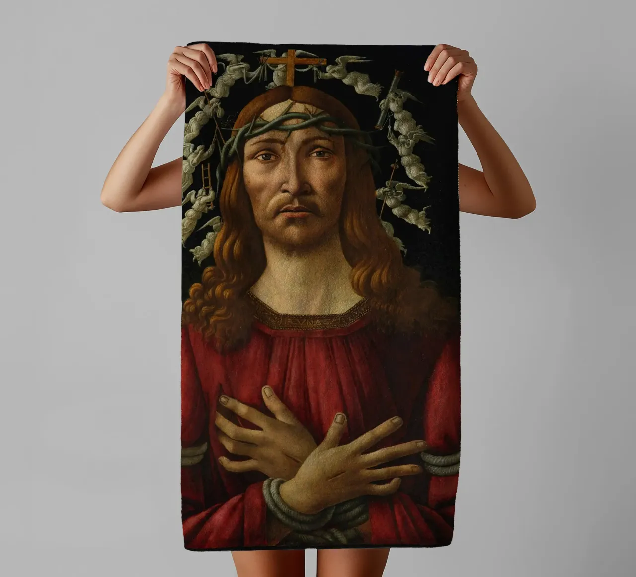 Sandro Botticelli - Cristo como varón de dolores toalla de baño de Timeless Artworks