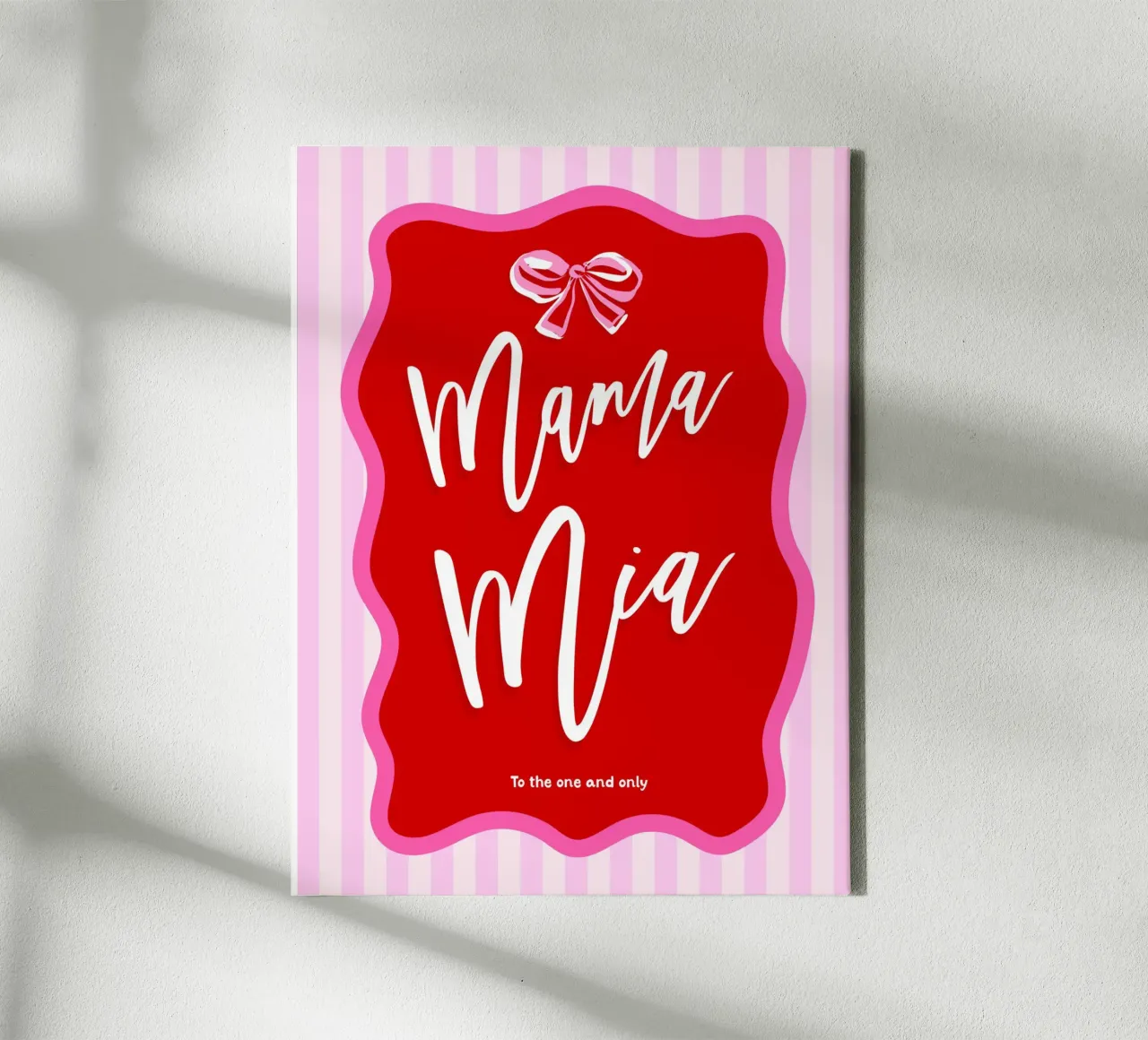 Preppy Moederdag print 'Mama Mia' in knalrood en roze canvas met Baklijst van Dominique Vari Words