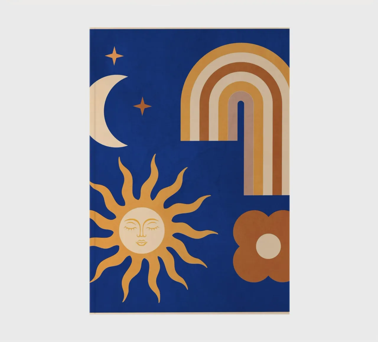 Minimal geometric abstraction Rainbow, Flower, Sun and Moon notebook by Gaite