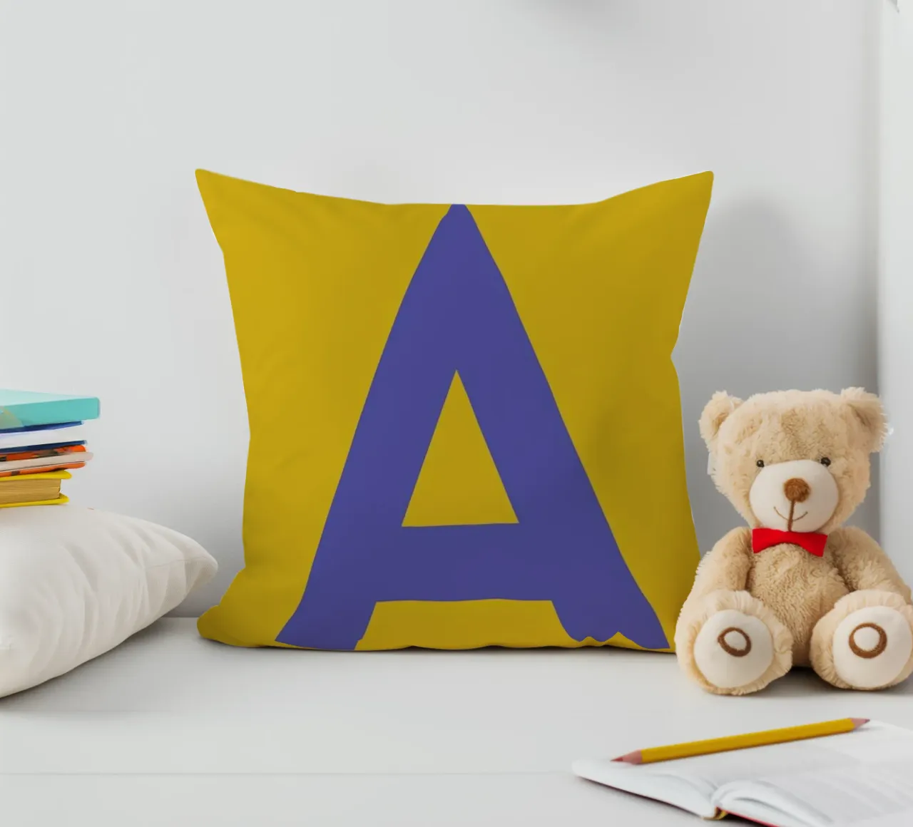 Yellow Letter A decorative cushion by Studio One