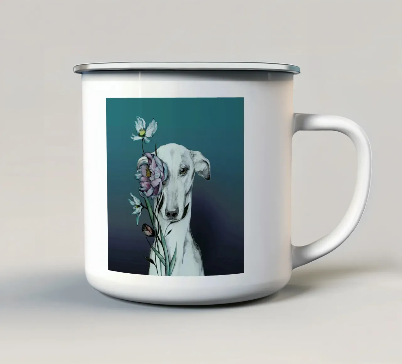 Levriero Floro Blu tazza in smalto da Susana Miranda ilustracion